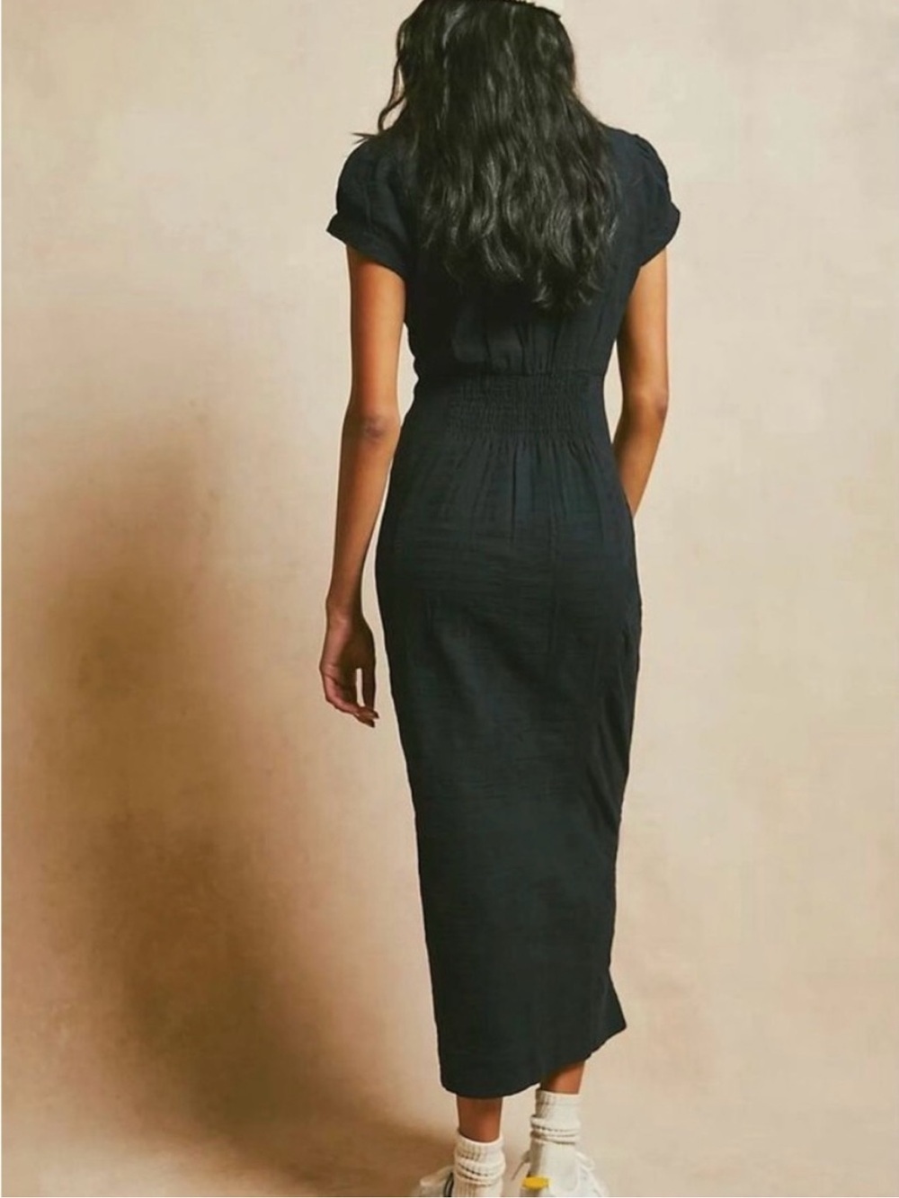 Free People New In Town Black Button-Front Midi Dress 100% Cotton - Picture 3 of 4